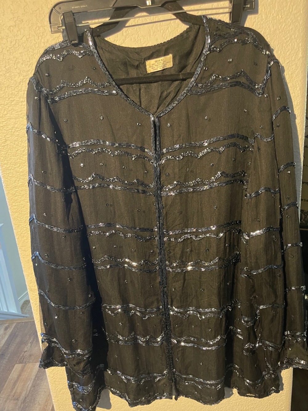 SILK Black Sequin-Trim Tunic Jacket Top 1X
